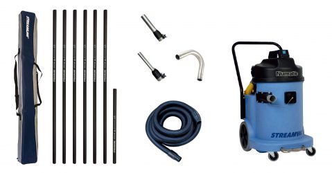 StreamVac™ Commercial Height Gutter Cleaning System Complete - 30-ltr drum, with 34ft/10.5m (11.5m/38ft Reach) Ultra-Lite Modular Carbon Poles