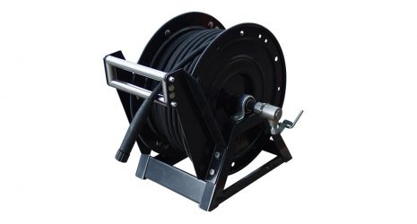 Metal A-frame hose reel with electric motor hose guide and 50Metres (150 feet) of 3/8 inch high pressure hose