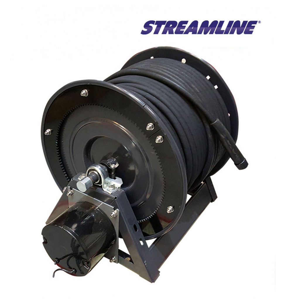 Hose reel high pressure 300′ x 3/8 inch – a-frame type with motor & hose