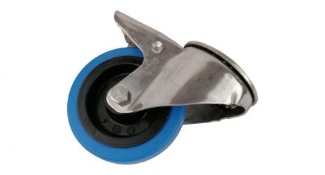 100mm Stainless Steel Braked Bolt Hole Castor with Blue Rubber Wheel