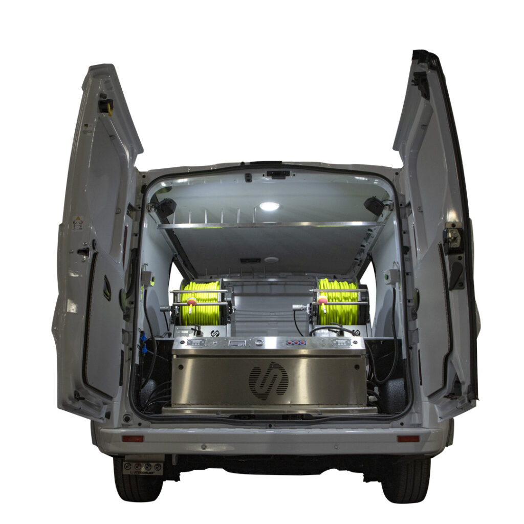 electric hose reels in a window cleaning van